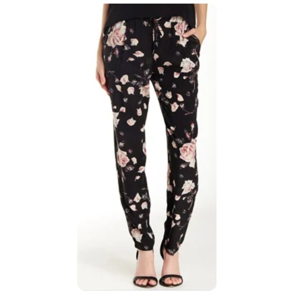 Joie Black & Pink Cinda Silk Floral Pants sz S